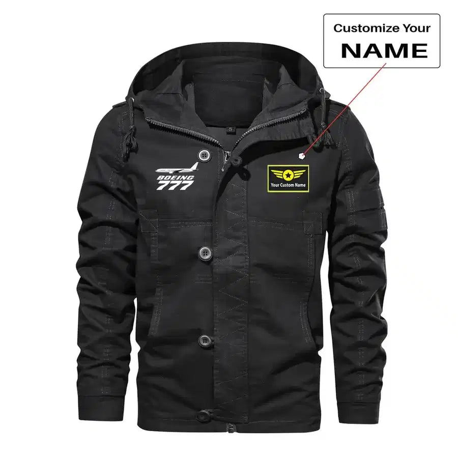The Boeing 777 aviation design printed on heavy cotton shell with classic fit cotton jacket.