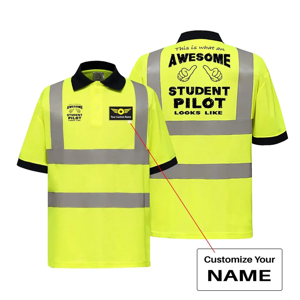 Student Pilot aviation design printed on soft cotton reflective polo shirt.
