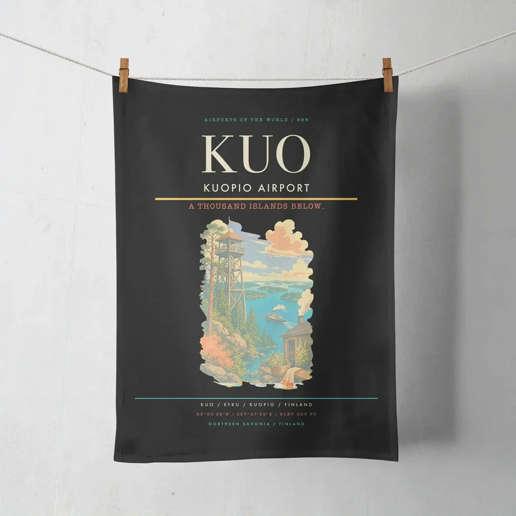 Kuopio Airport (KUO) design on black towel