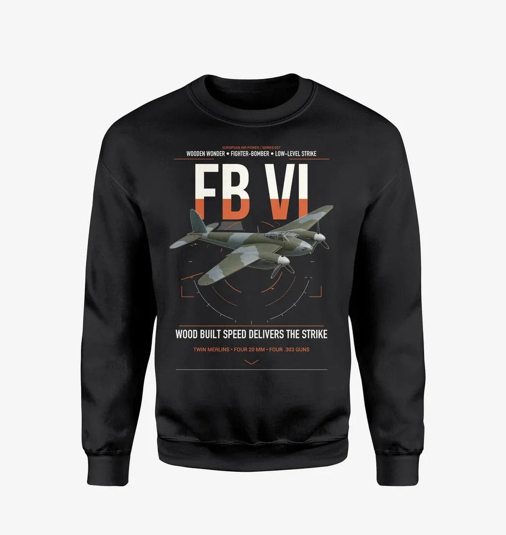 de Havilland Mosquito FB VI design on black sweatshirt