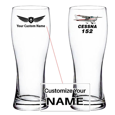 The Cessna 152 aviation design on pilsner glass, tall pilsner glassware.
