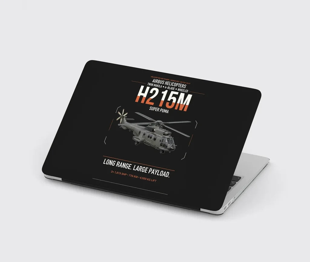 Airbus H215M design on black MacBook case