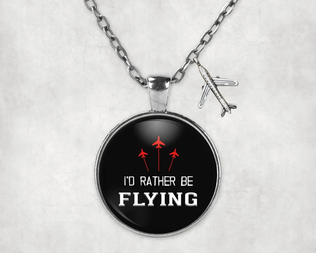 I'D Rather Be Flying aviation-themed necklace, polished stainless steel.