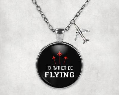 I'D Rather Be Flying aviation-themed necklace, polished stainless steel.