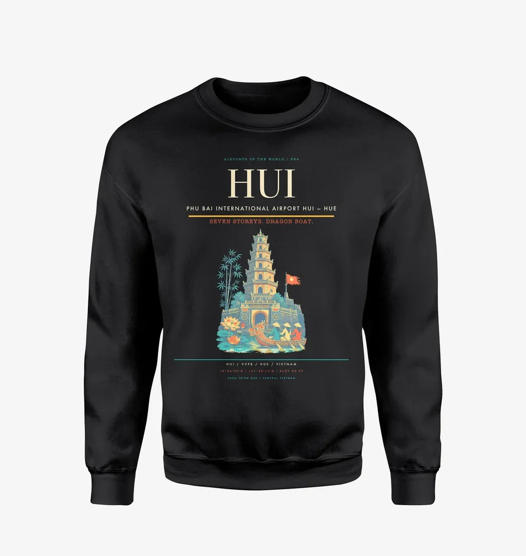 Phu Bai International Airport (HUI) design on black sweatshirt