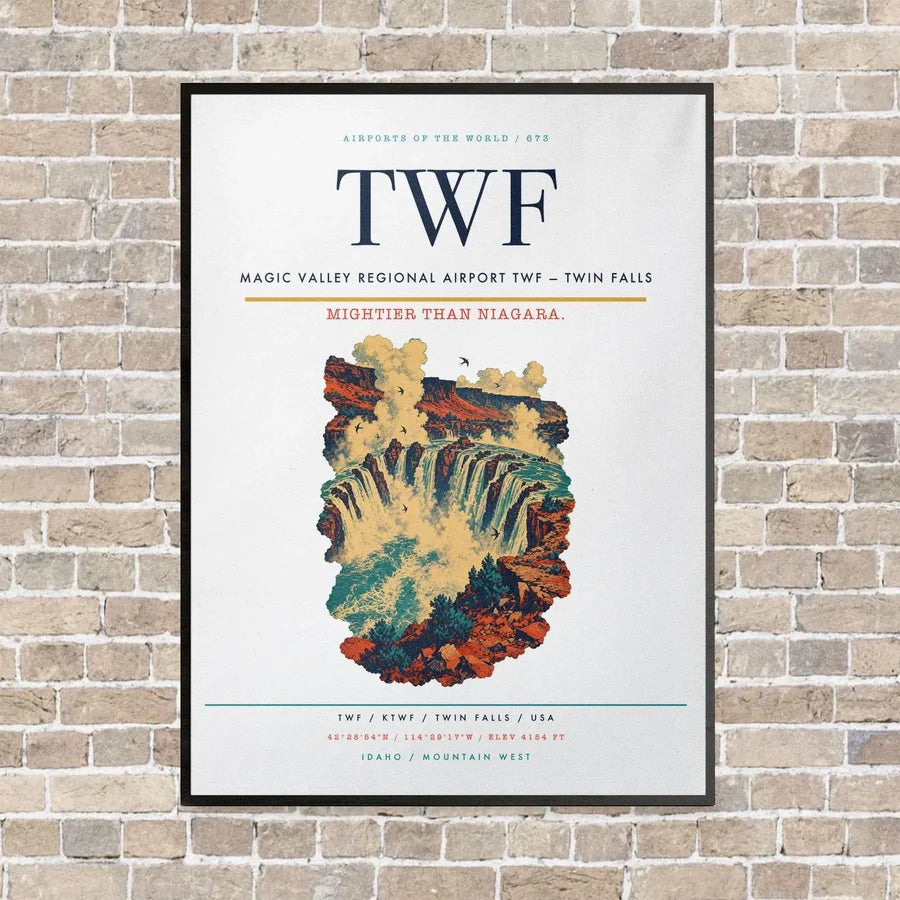 Magic Valley Regional Airport TWF — Twin Falls vertical canvas print - framed - white background