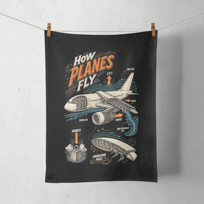 How Planes Fly V2 design on black towel
