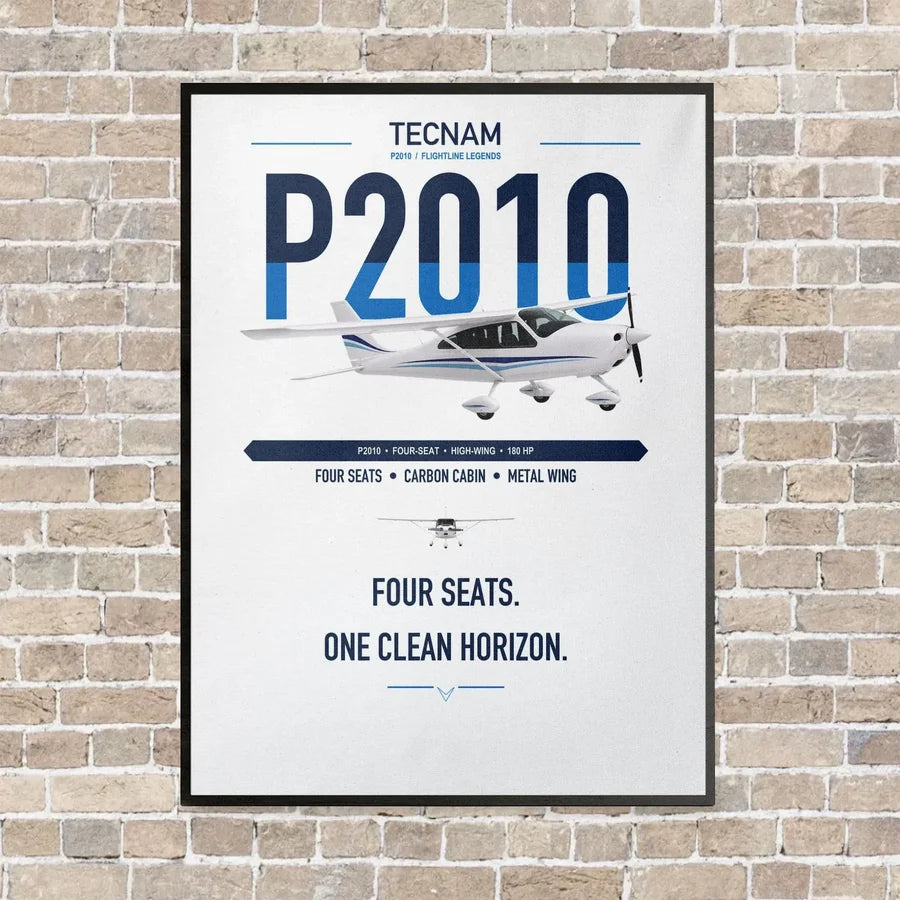 Tecnam P2010 vertical canvas print - framed - white background