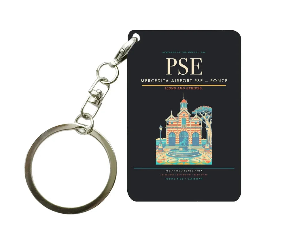 Mercedita Airport (PSE) design on black key chain