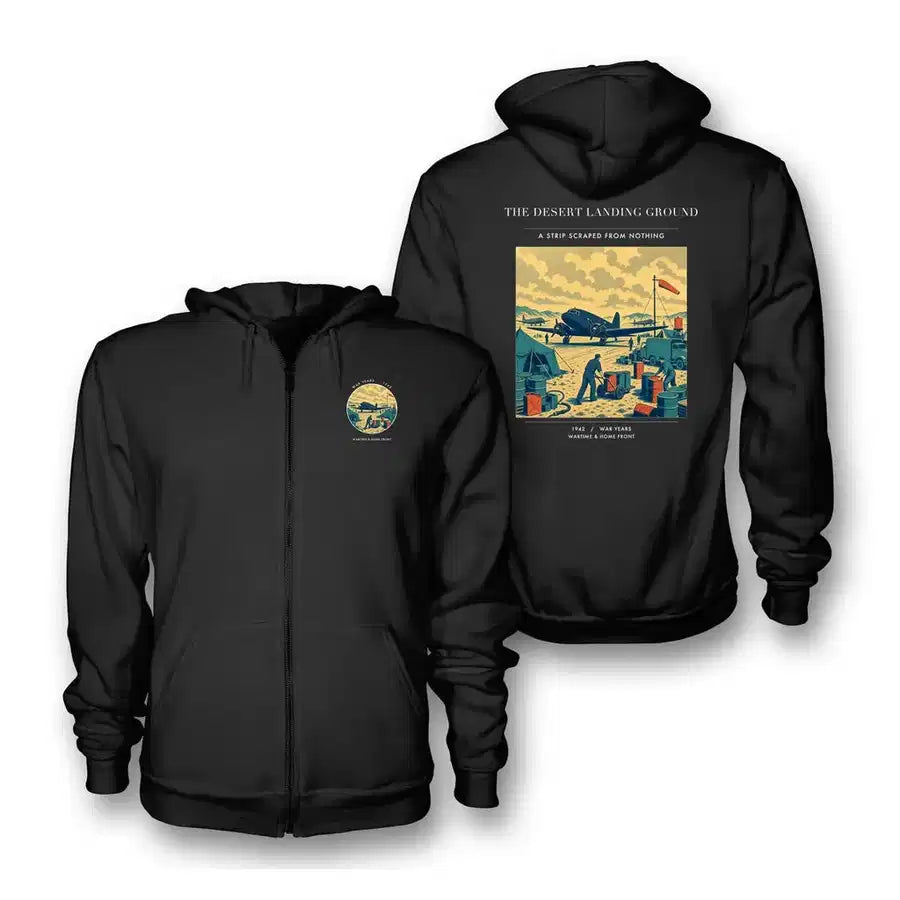VINTAGE G4517 - The Desert Landing Ground - Premium Zipped Hoodie design on black