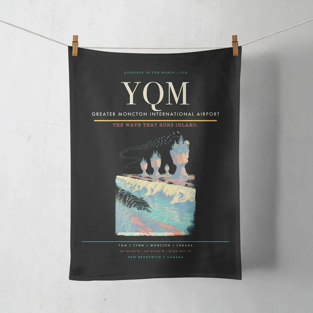 Greater Moncton International Airport (YQM) design on black towel