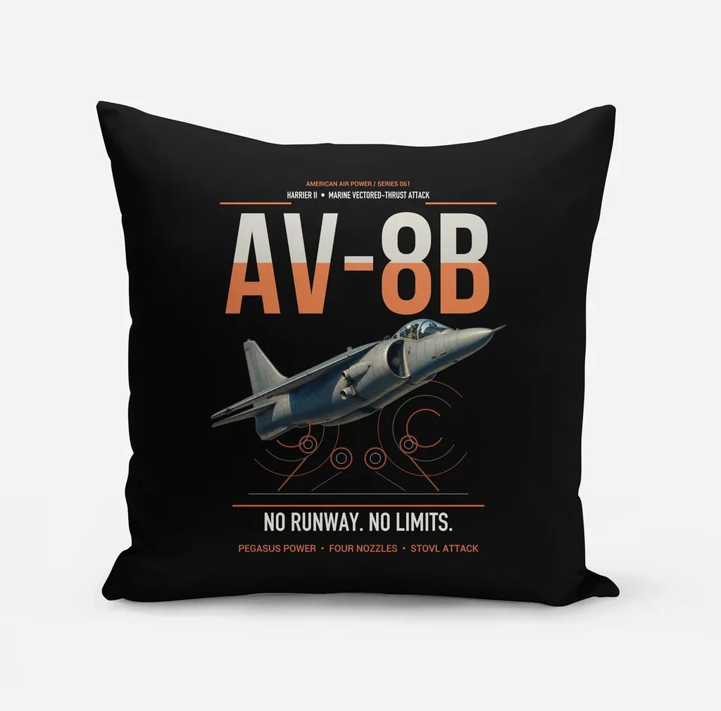 AV-8B Harrier II design on black pillow