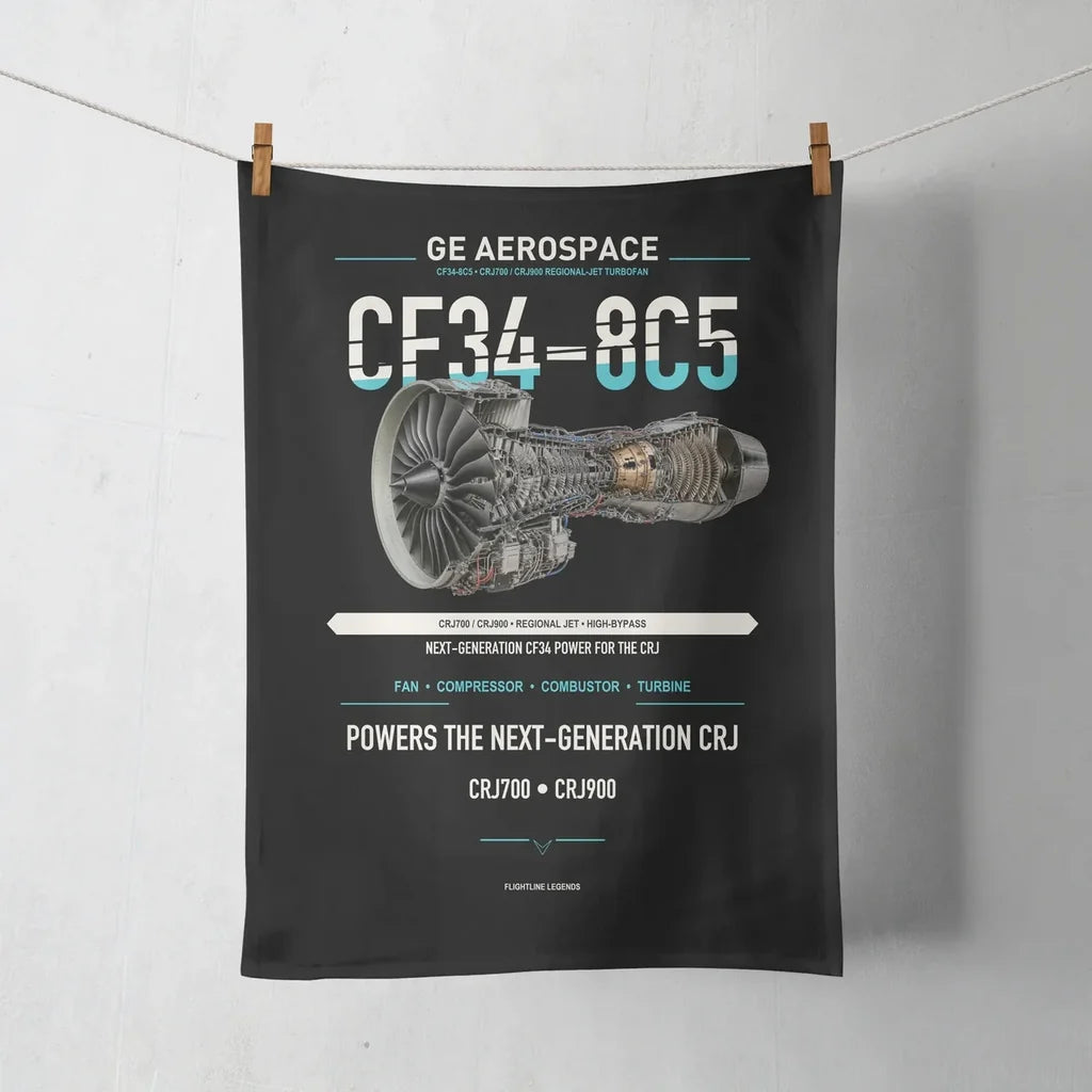 CF34-8C5 design on black towel