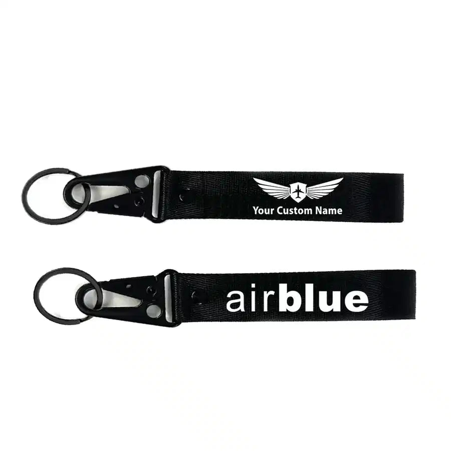 Air Blue aviation hawk-shaped key chain, durable metal alloy.
