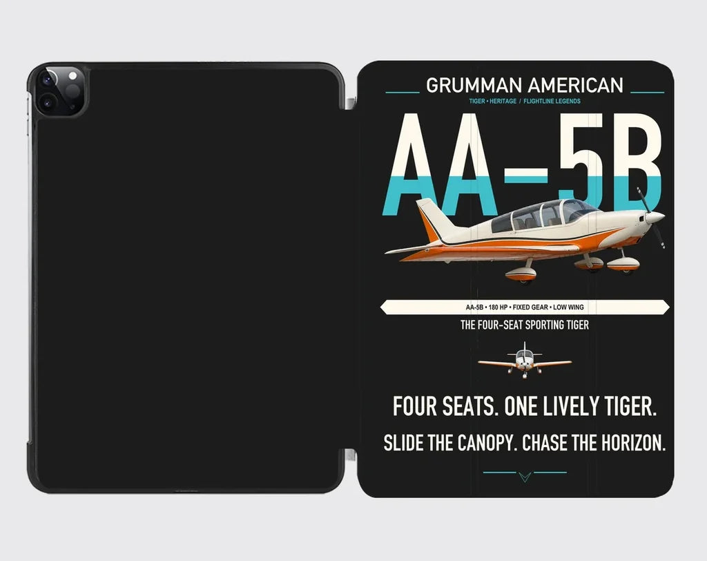 Grumman American AA-5B Tiger design on black ipad tablet case