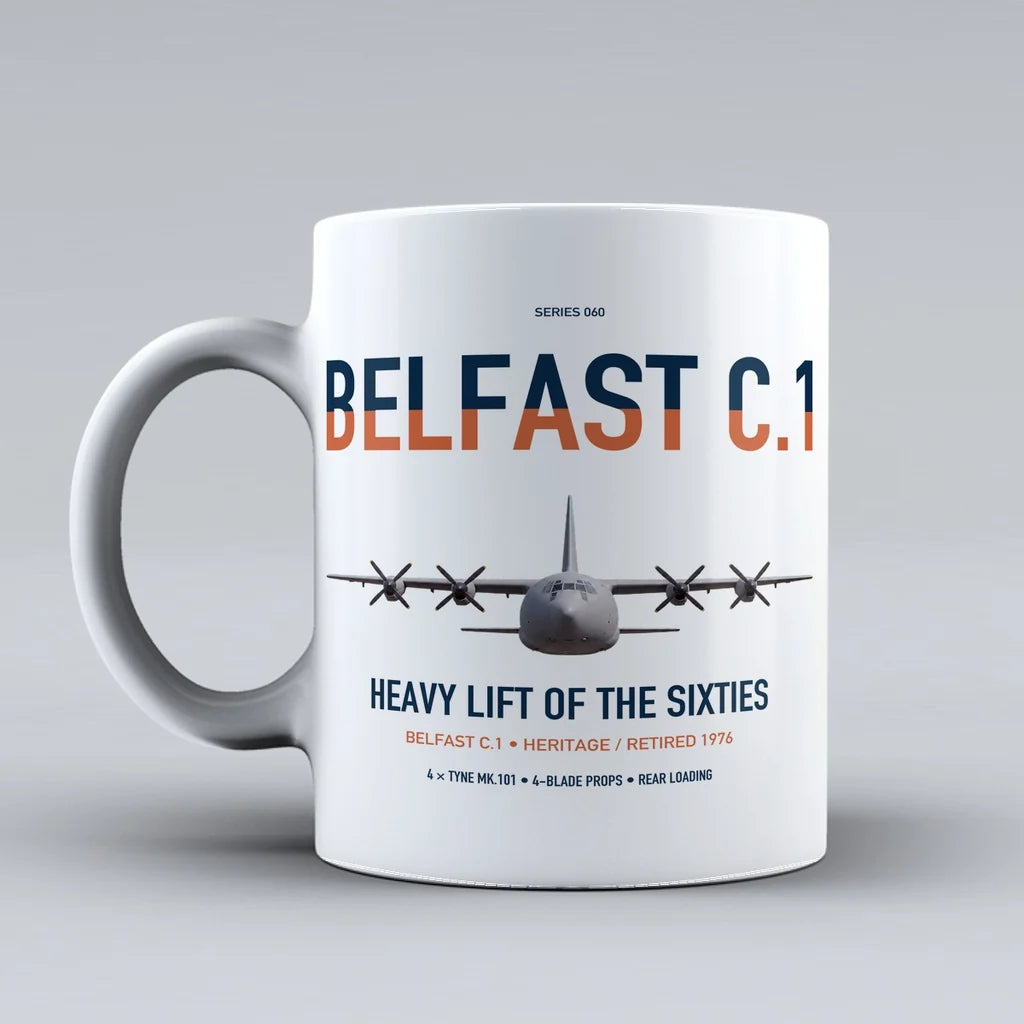 Short Belfast C.1 design on white ceramic mug, double-side print