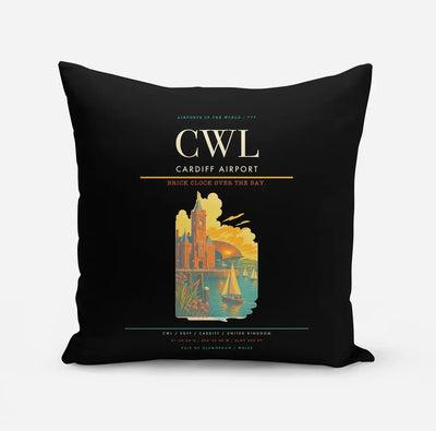 Cardiff Airport (CWL) design on black pillow