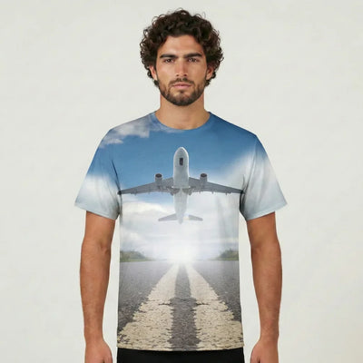 Taking off aviation print 3D-printed clothing, soft cotton blend.