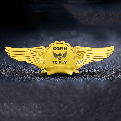 Born To Fly SKELETON aviation badge in polished metal.