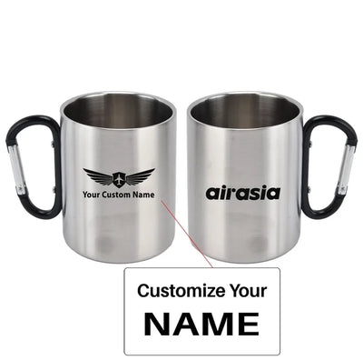 AirAsia aviation design on outdoor mug, durable insulated construction.