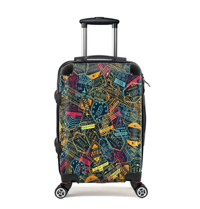 Dark Coloured Passport Stamps Cabin Size aviation print luggage, durable shell.