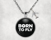 Thumbnail for Side view of Born To Fly aviation necklace in stainless steel, polished finish.