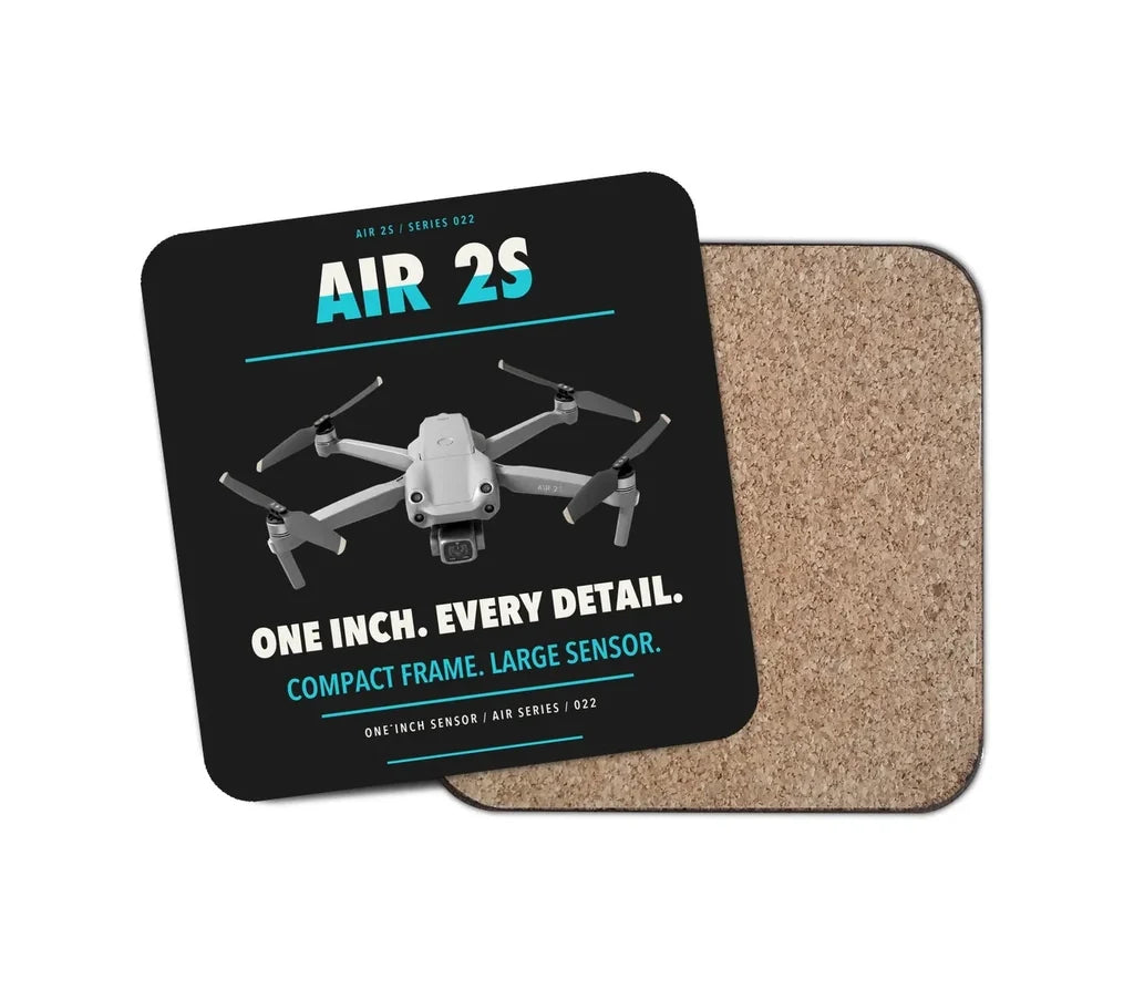 DJI Air 2S design on black 1 piece coaster