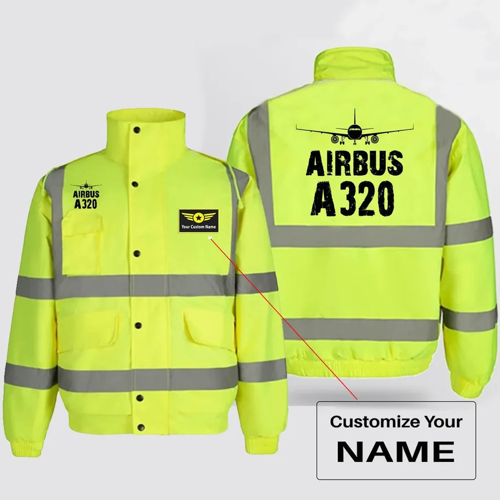 Airbus A320 & Plane aviation design printed on insulated shell with high-visibility reflective panels reflective winter jacket.