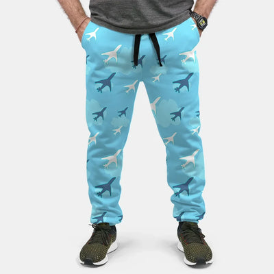 Cool & Super Airplanes aviation design on soft cotton blend 3D-printed sweatpants.