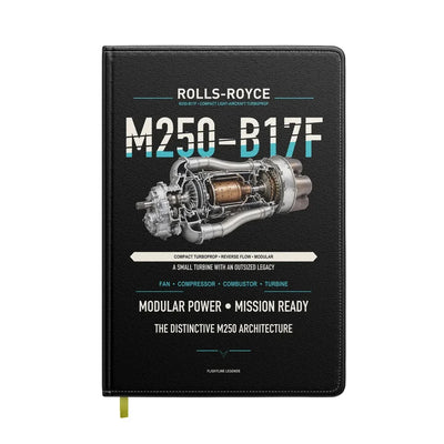 M250-B17F design on black notebook