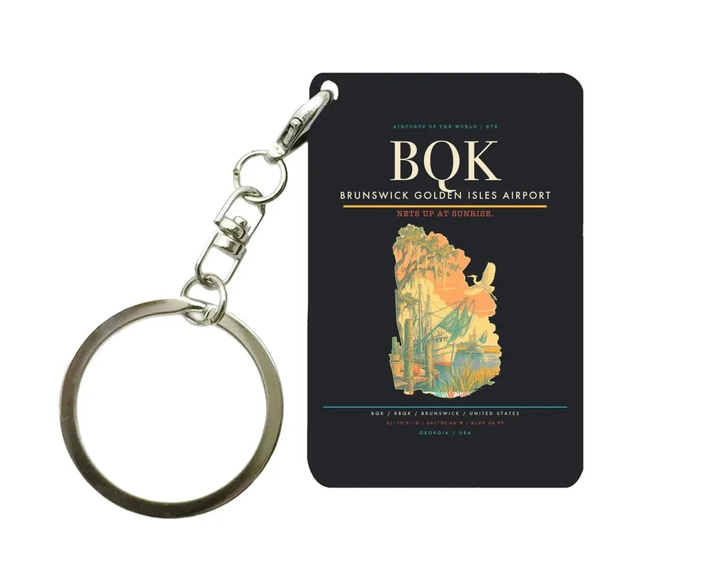 Brunswick Golden Isles Airport (BQK) design on black key chain
