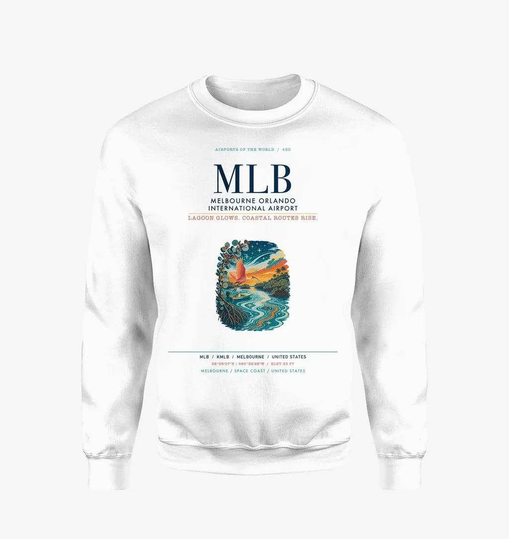 Melbourne Orlando International Airport (MLB) design on white sweatshirt