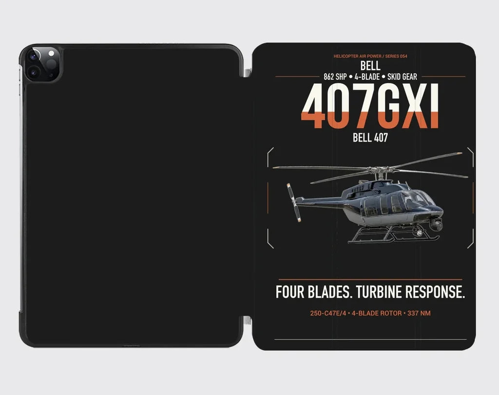Bell 407GXi design on black ipad tablet case