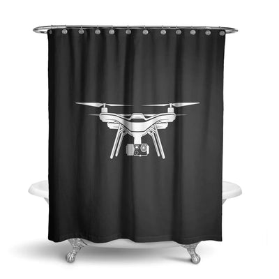 Drone Silhouette aviation design on waterproof polyester shower curtain.