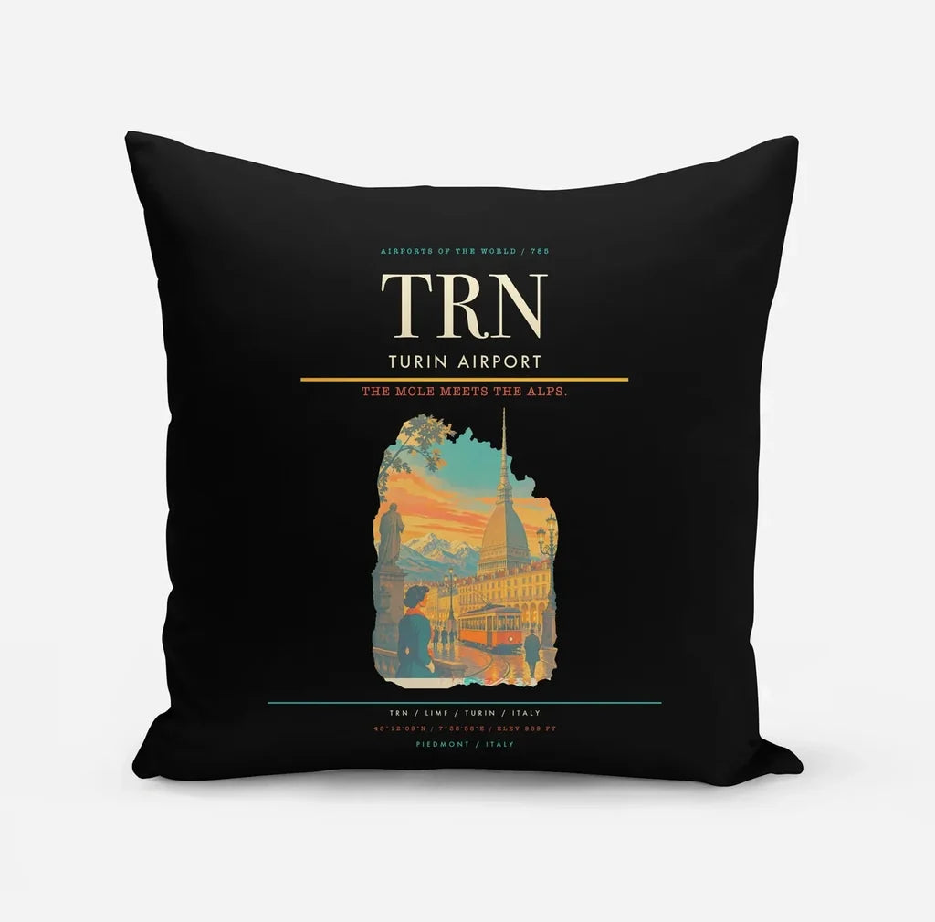 Turin Airport (TRN) design on black pillow