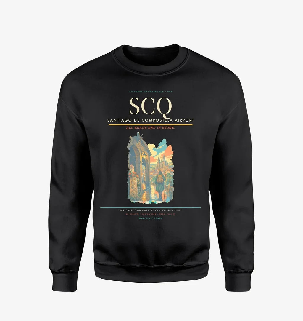 Santiago de Compostela Airport (SCQ) design on black sweatshirt