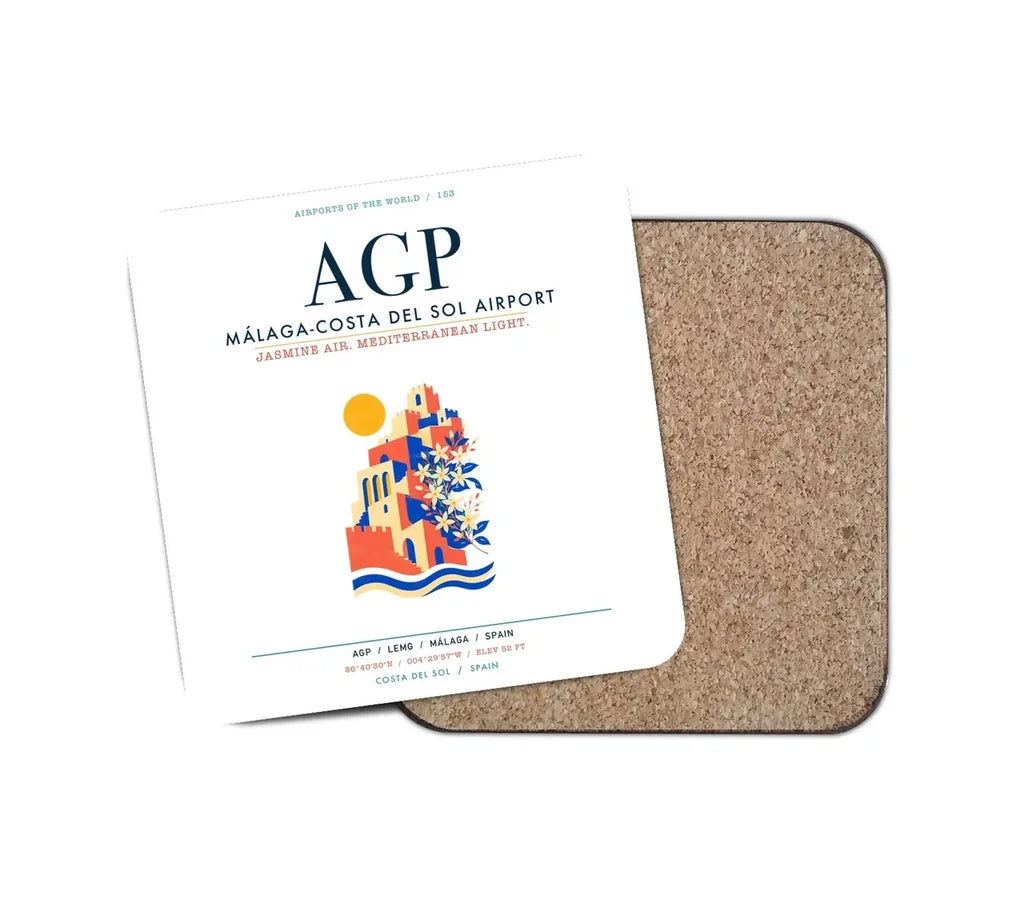 Malaga-Costa del Sol Airport (AGP) design on white 1 piece coaster