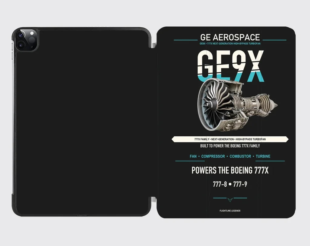 GE9X design on black ipad tablet case