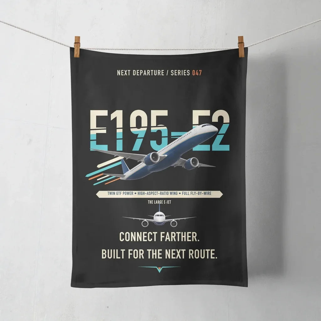 Embraer E195-E2 design on black towel