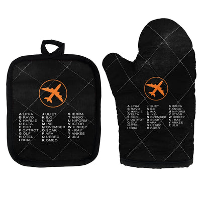 Aviation Alphabet 2 Kitchen Glove & Holder aviation design on durable fabric with insulated lining kitchen glove holder.