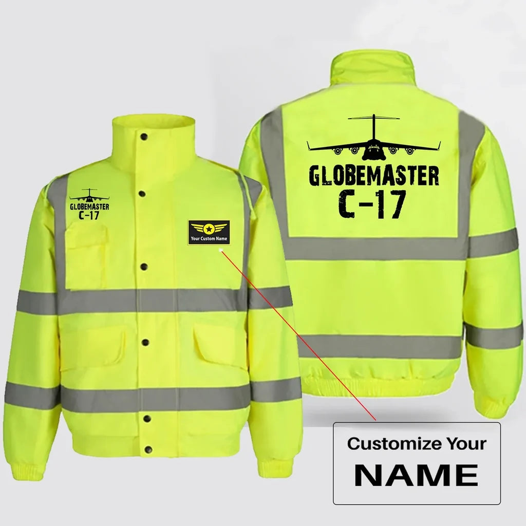 GlobeMaster C-17 & Plane aviation design printed on insulated shell with high-visibility reflective panels reflective winter.