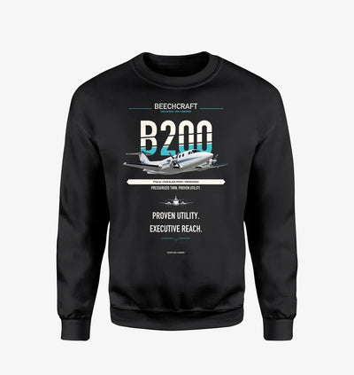 Beechcraft King Air B200 design on black sweatshirt