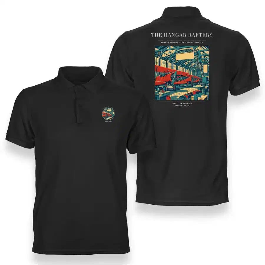 VINTAGE G4166 - The Hangar Rafters - Double-Side Polo T-Shirt design on black