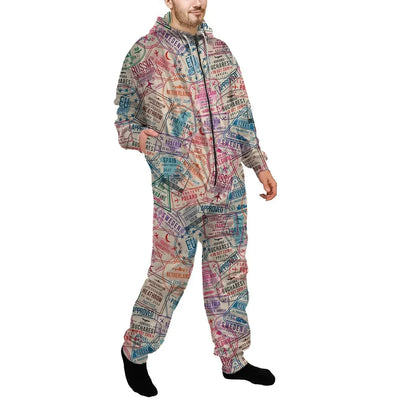 Passport Stamps Jumpsuit for Men & Women aviation design on soft cotton blend jumpsuit.
