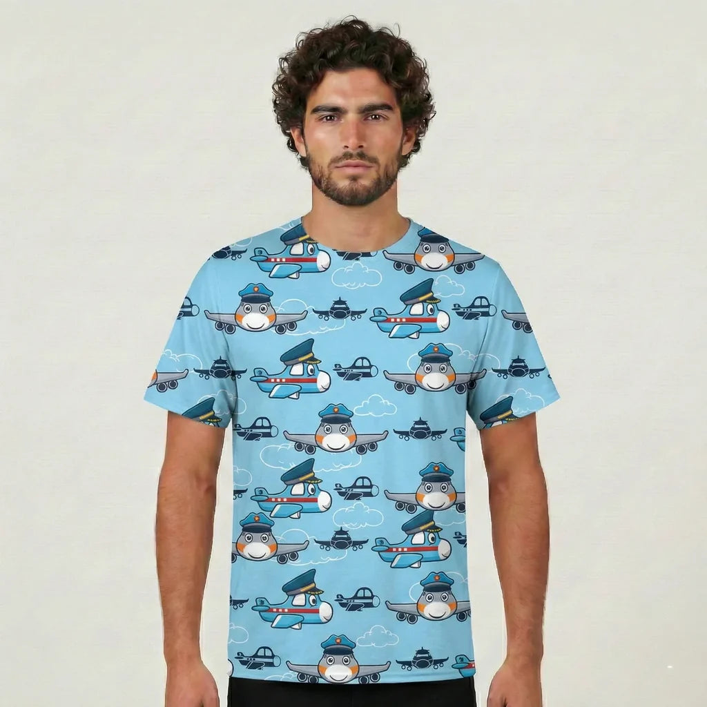 Cartoon & Funny Airplanes aviation design printed on soft cotton 3D-print T-shirt.