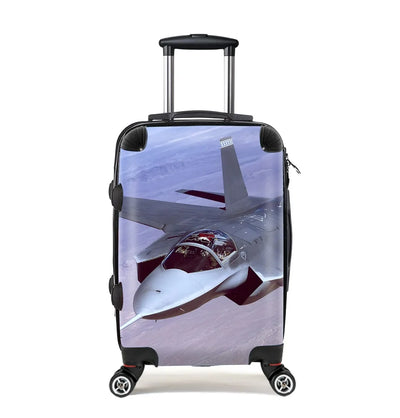 Fighter Jet 35 Captured in the Air Cabin Size aviation luggage in durable shell.