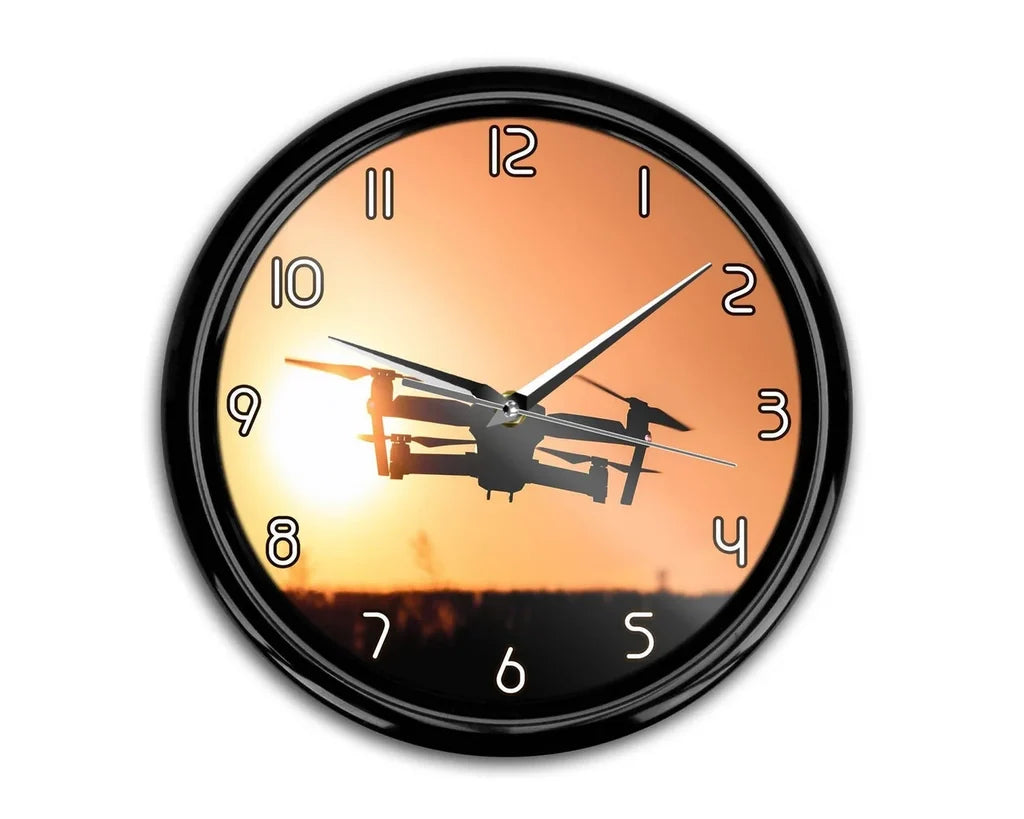 Amazing Drone in Sunset aviation themed wall clock, premium wood and metal.