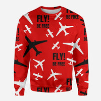 Thumbnail for Fly Be Free Red aviation design printed on soft cotton blend 3D sweatshirt.