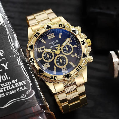 Large Dial Fashion Quartz Business Wristwatch aviation pilot watch, stainless steel body with engraved detail.