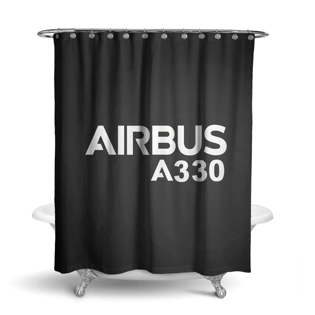 Airbus A330 & Text aviation design on waterproof polyester shower curtain.